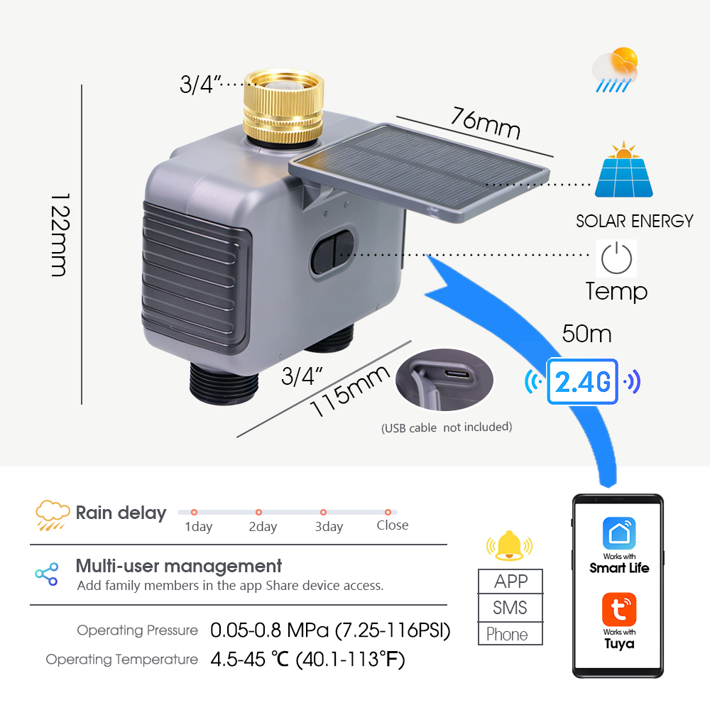 Tuay Smart Solar 2-Zone Wateri - Smart Garden Tap Timer recension och pris